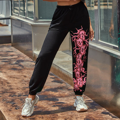 Damen Sweatpants mit Kontrast-Grafikdruck Schwarz - Norvielle