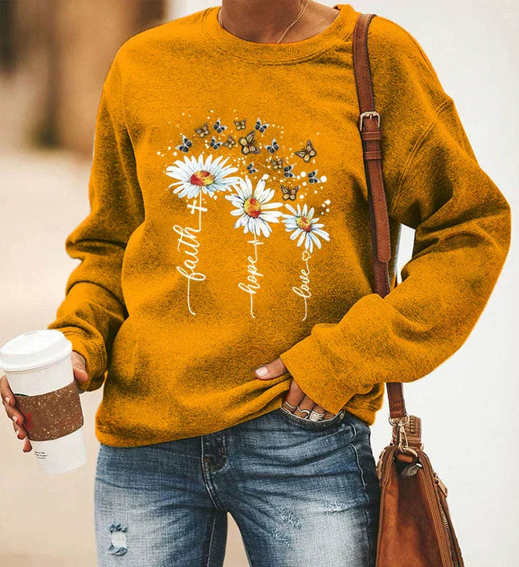 Damen Sweatshirt Baumwollmischung Rundhalsausschnitt Langarm