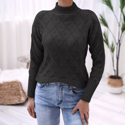 Damen Strickpullover Modernes Muster Hocher Kragen