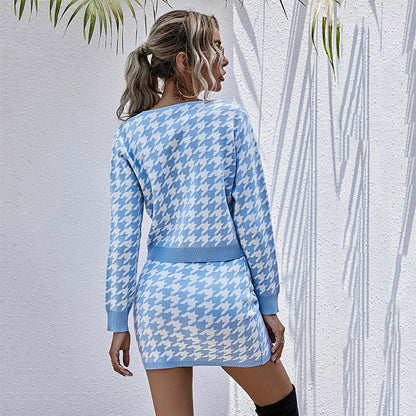 Damen Strickkleid V-Ausschnitt Rautenmuster Norvielle