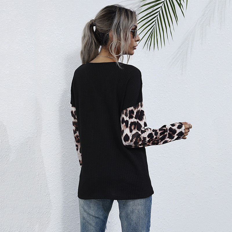 Damen Wickelpullover Leopardenmuster Ärmel Raffiniertes Design