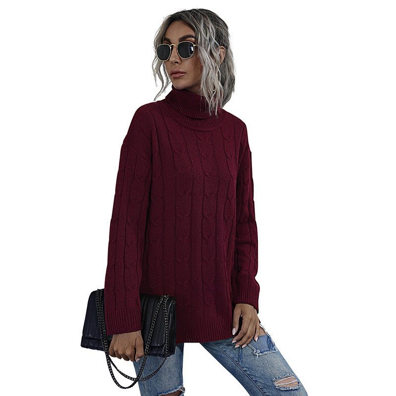Damen Grobstrickpullover Stehkragen Norvielle