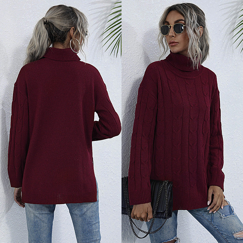 Damen Grobstrickpullover Stehkragen Norvielle