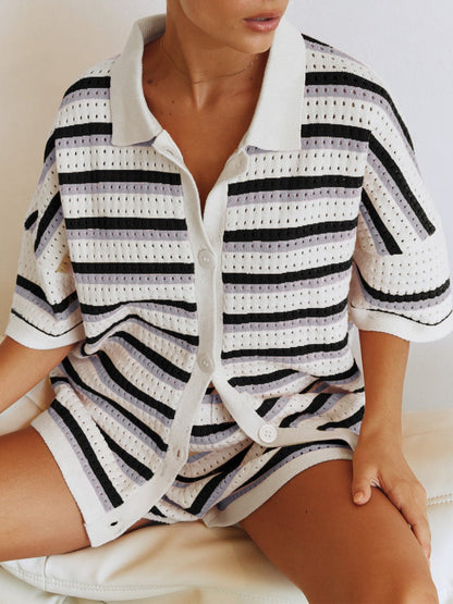 Damen Zweiteiliges Strickset Hemd und Shorts