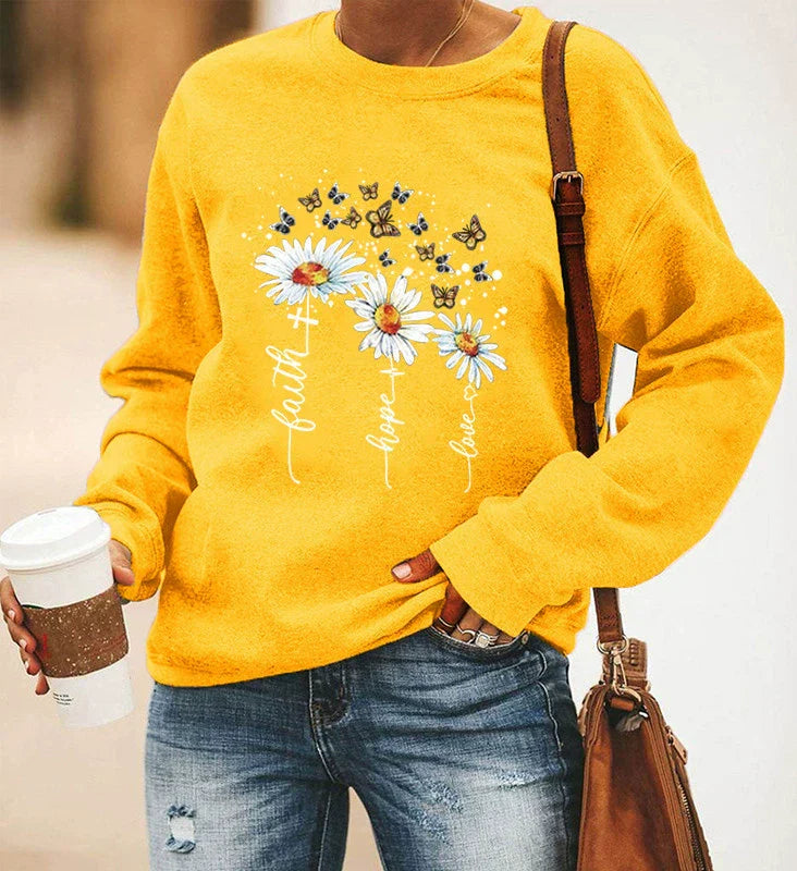 Damen Sweatshirt Baumwollmischung Rundhalsausschnitt Langarm