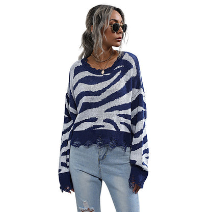 Damen Pullover Zebra-Muster Weit Norvielle