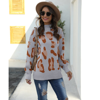 Damen Pullover Tierprint Hochkragen Norvielle