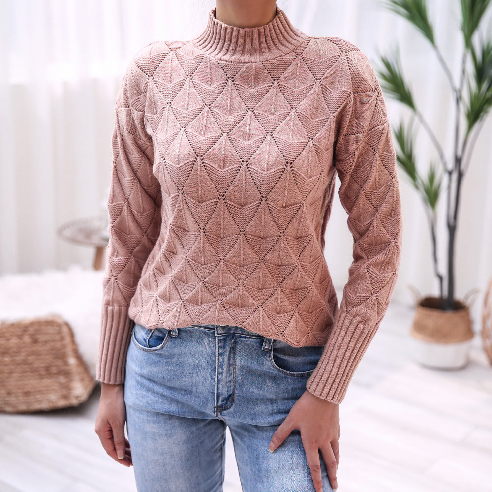 Damen Strickpullover Modernes Muster Hocher Kragen - Norvielle