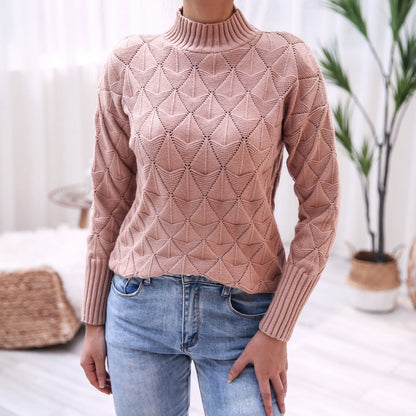 Damen Strickpullover Modernes Muster Hocher Kragen - Norvielle