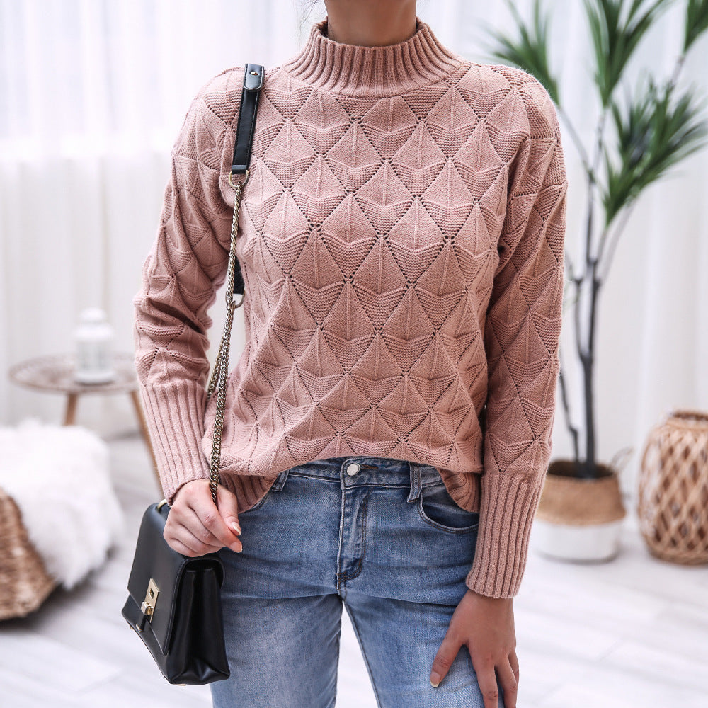 Damen Strickpullover Modernes Muster Hocher Kragen