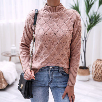 Damen Strickpullover Modernes Muster Hocher Kragen