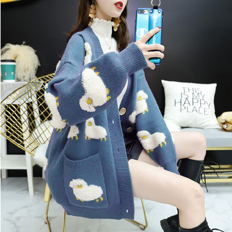 Damen Strickjacke Tiermotiv Große Knöpfe Norvielle - Norvielle