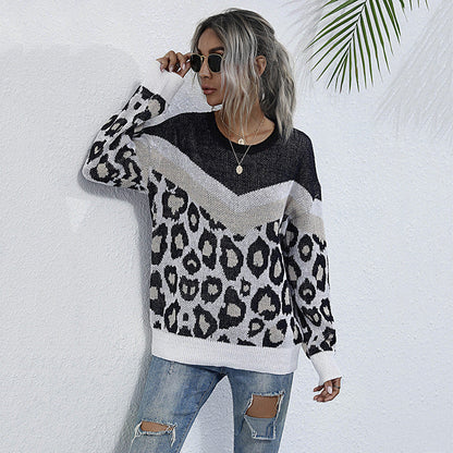 Damen Strickpullover Leopardenmuster Grafisches Design