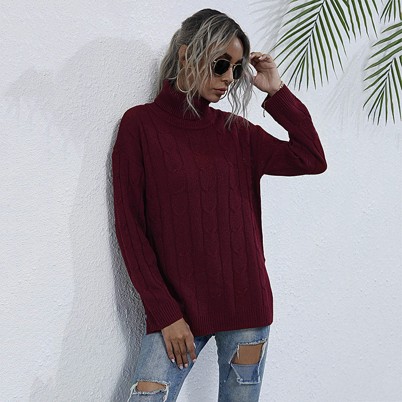 Damen Grobstrickpullover Stehkragen Norvielle