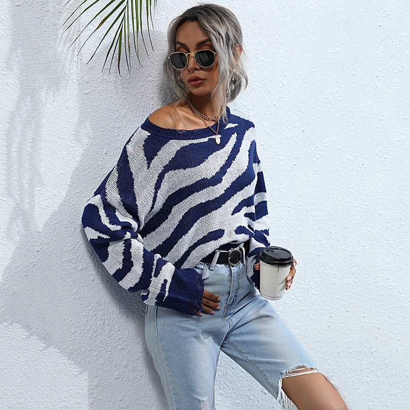 Damen Pullover Zebra-Muster Weit Norvielle