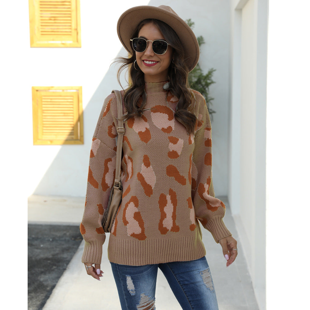 Damen Pullover Tierprint Hochkragen Norvielle