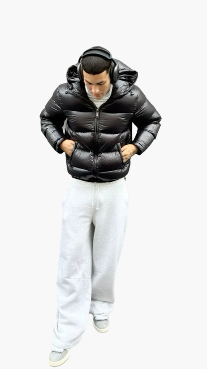 Herren Steppjacke mit Kapuze und Reißverschluss, wasserabweisend
