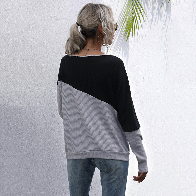 Damen Oversized Pullover Asymmetrisches Farbblockdesign Norvielle