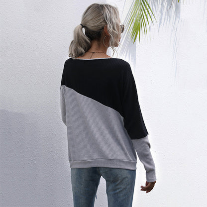 Damen Oversized Pullover Asymmetrisches Farbblockdesign Norvielle