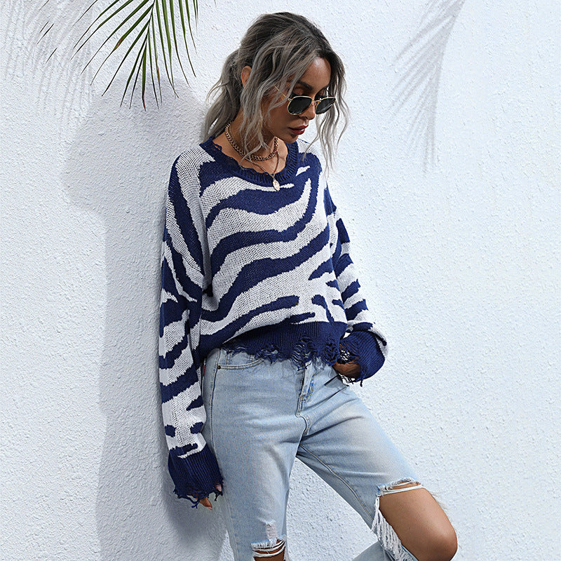 Damen Pullover Zebra-Muster Weit Norvielle