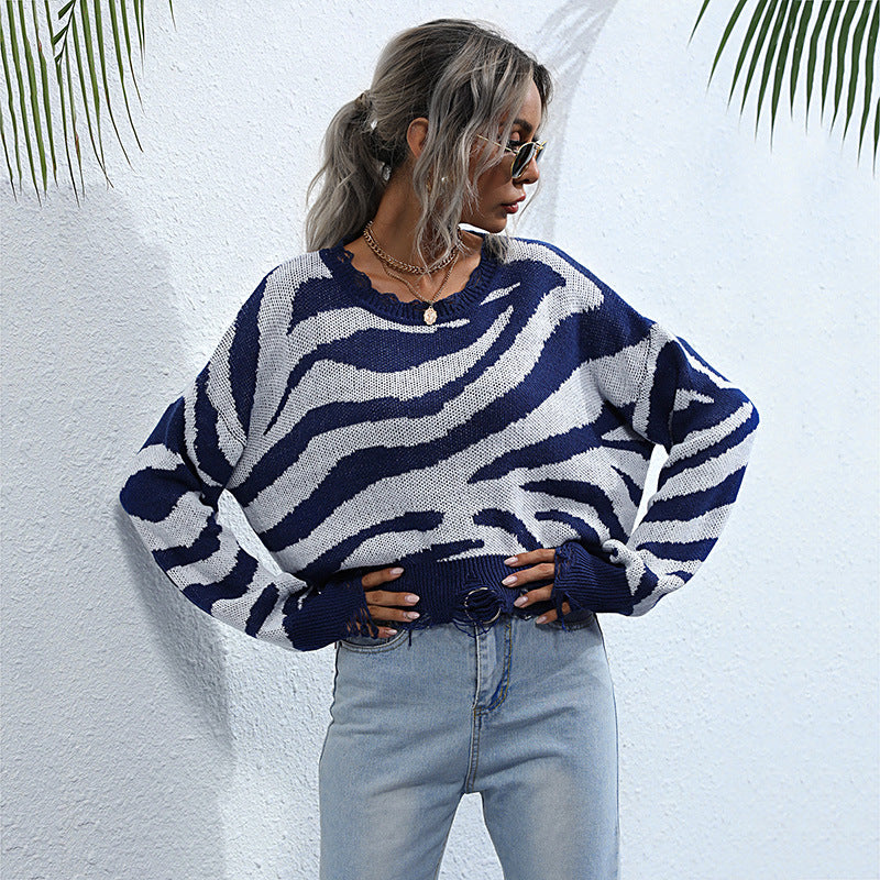 Damen Pullover Zebra-Muster Weit Norvielle - Norvielle