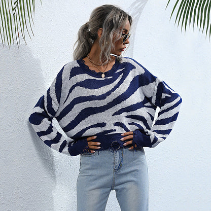 Damen Pullover Zebra-Muster Weit Norvielle - Norvielle