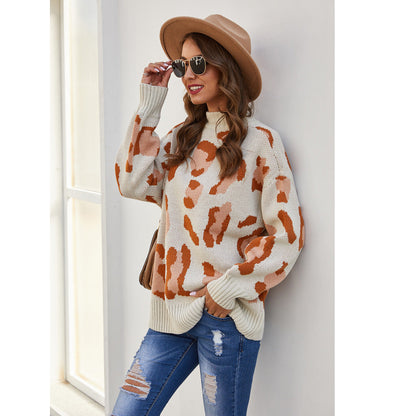 Damen Pullover Tierprint Hochkragen Norvielle