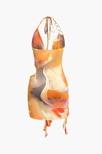 Mira Damen Asymmetrisches Mini-Kleid mit Kunstdruck und Seitenschlitz