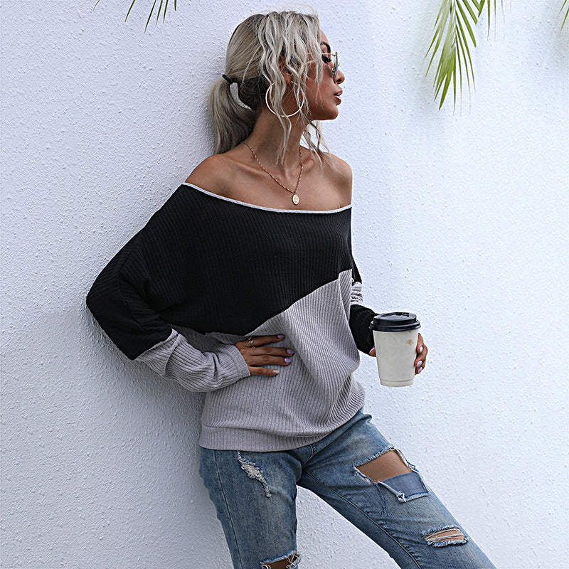 Damen Oversized Pullover Asymmetrisches Farbblockdesign Norvielle