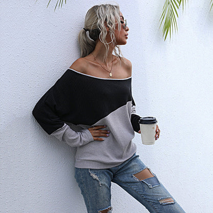 Damen Oversized Pullover Asymmetrisches Farbblockdesign Norvielle