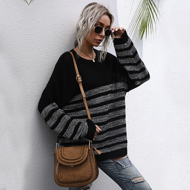 Damen Strickpullover Lässig Weit Modisches Streifenmuster Norvielle