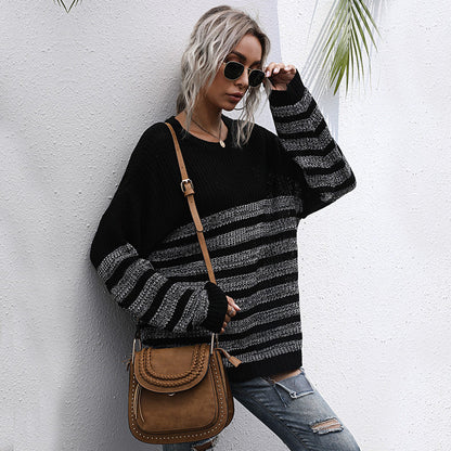Damen Strickpullover Lässig Weit Modisches Streifenmuster Norvielle