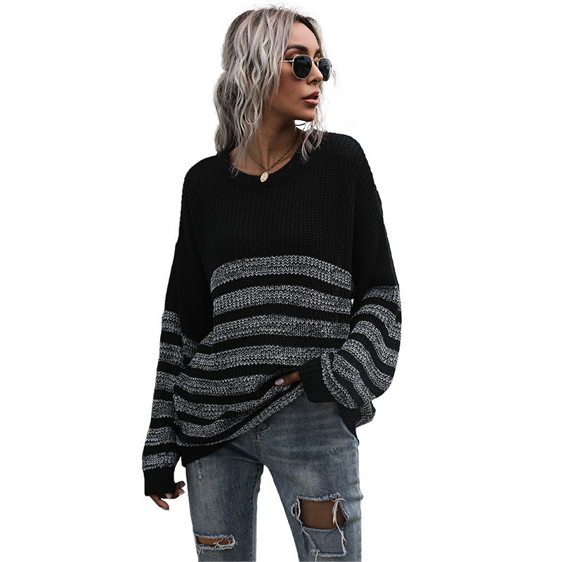 Damen Strickpullover Lässig Weit Modisches Streifenmuster Norvielle