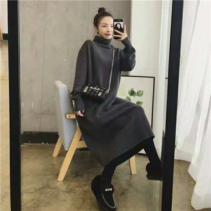 Damen Strickkleid mit hohem Kragen und Rippenbündchen