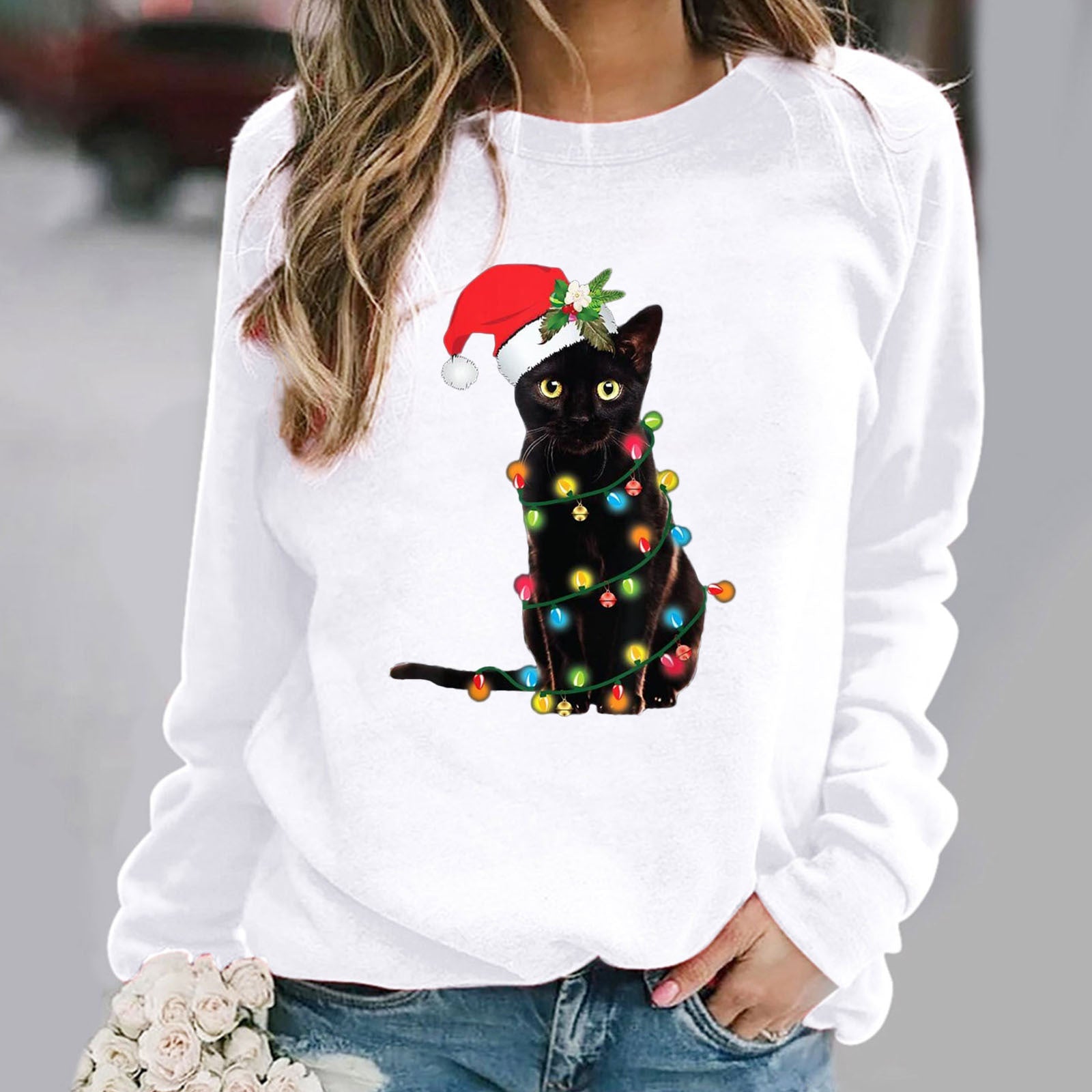 Damen Sweatshirt Baumwollmischung Lockerer Schnitt Rundhalsausschnitt - Norvielle