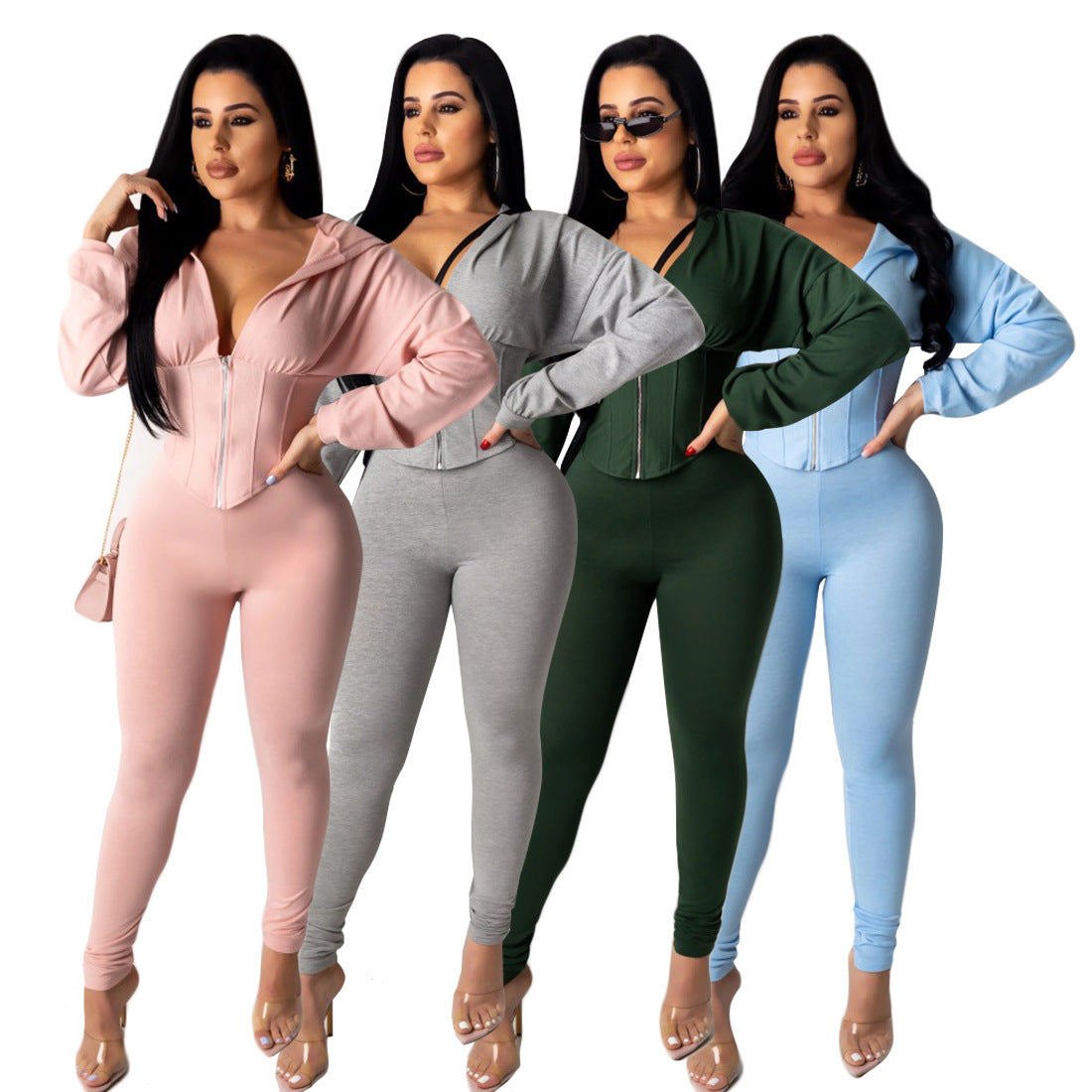 Damen Jumpsuit Crop- Reißverschluss Schwarz - Norvielle
