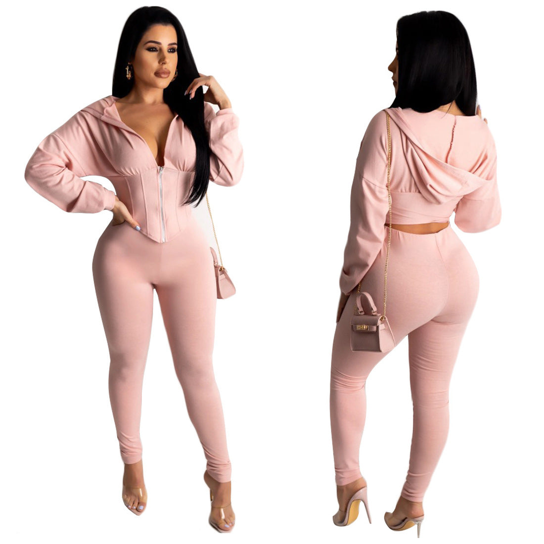 Damen Jumpsuit Crop- Reißverschluss