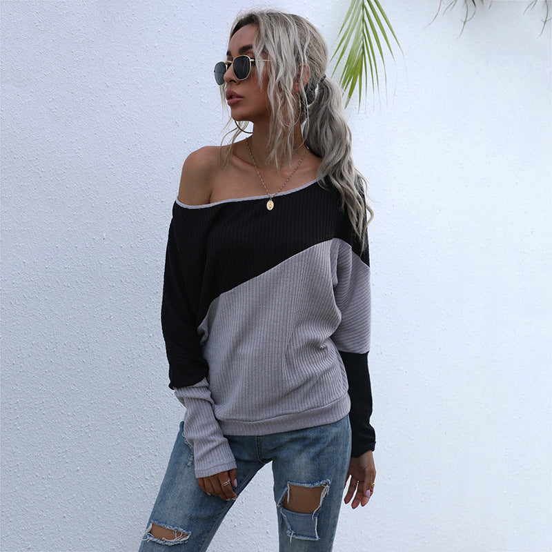 Damen Oversized Pullover Asymmetrisches Farbblockdesign Norvielle