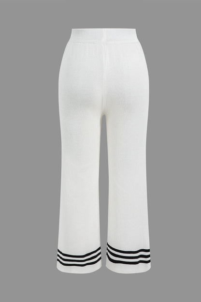 Ariella Damen Strick Zweiteiler Set Cropped Cardigan Weitbein Hose