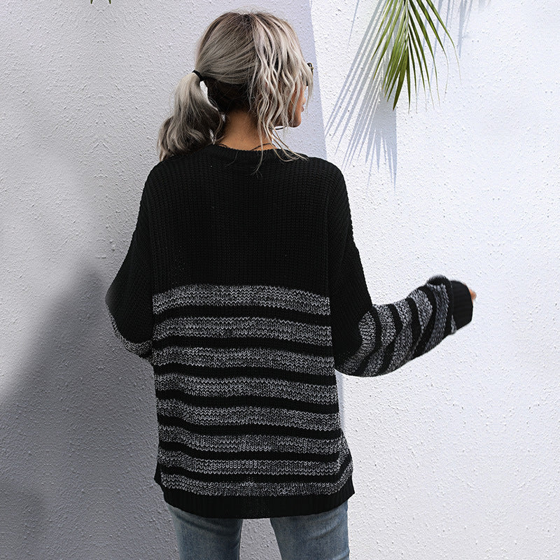 Damen Strickpullover Lässig Weit Modisches Streifenmuster Norvielle