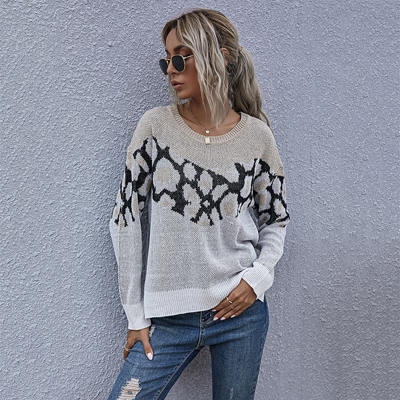Damen Strickpullover Animalmuster Lässig Norvielle