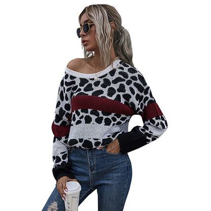 Damen Pullover Leo-Muster Blockstreifen Norvielle