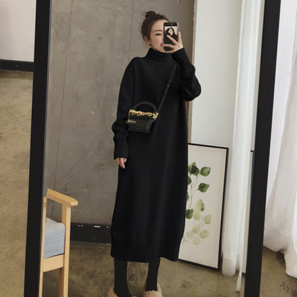 Damen Strickkleid mit hohem Kragen und Rippenbündchen