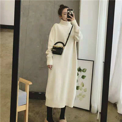 Damen Strickkleid mit hohem Kragen und Rippenbündchen