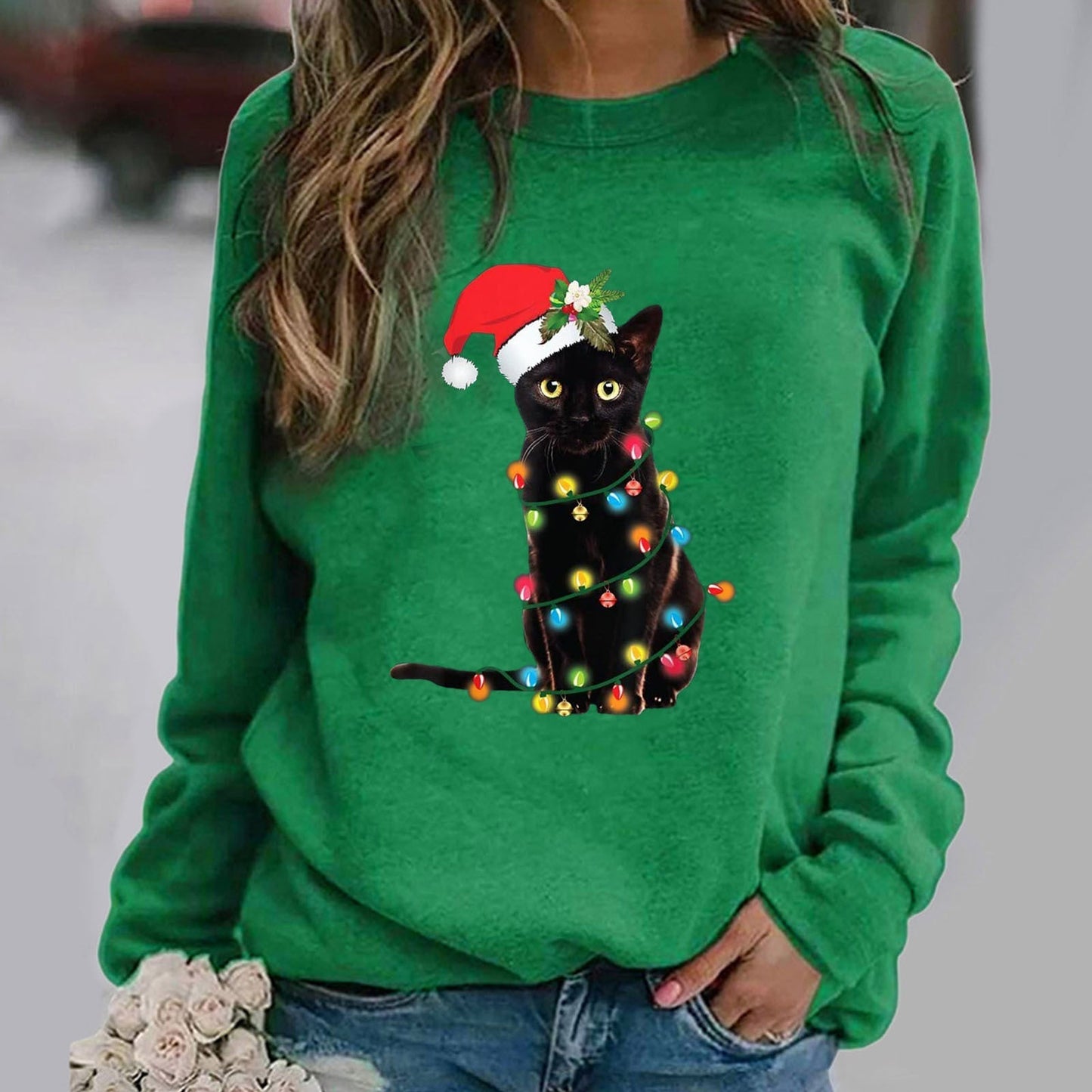 Damen Sweatshirt Baumwollmischung Lockerer Schnitt Rundhalsausschnitt