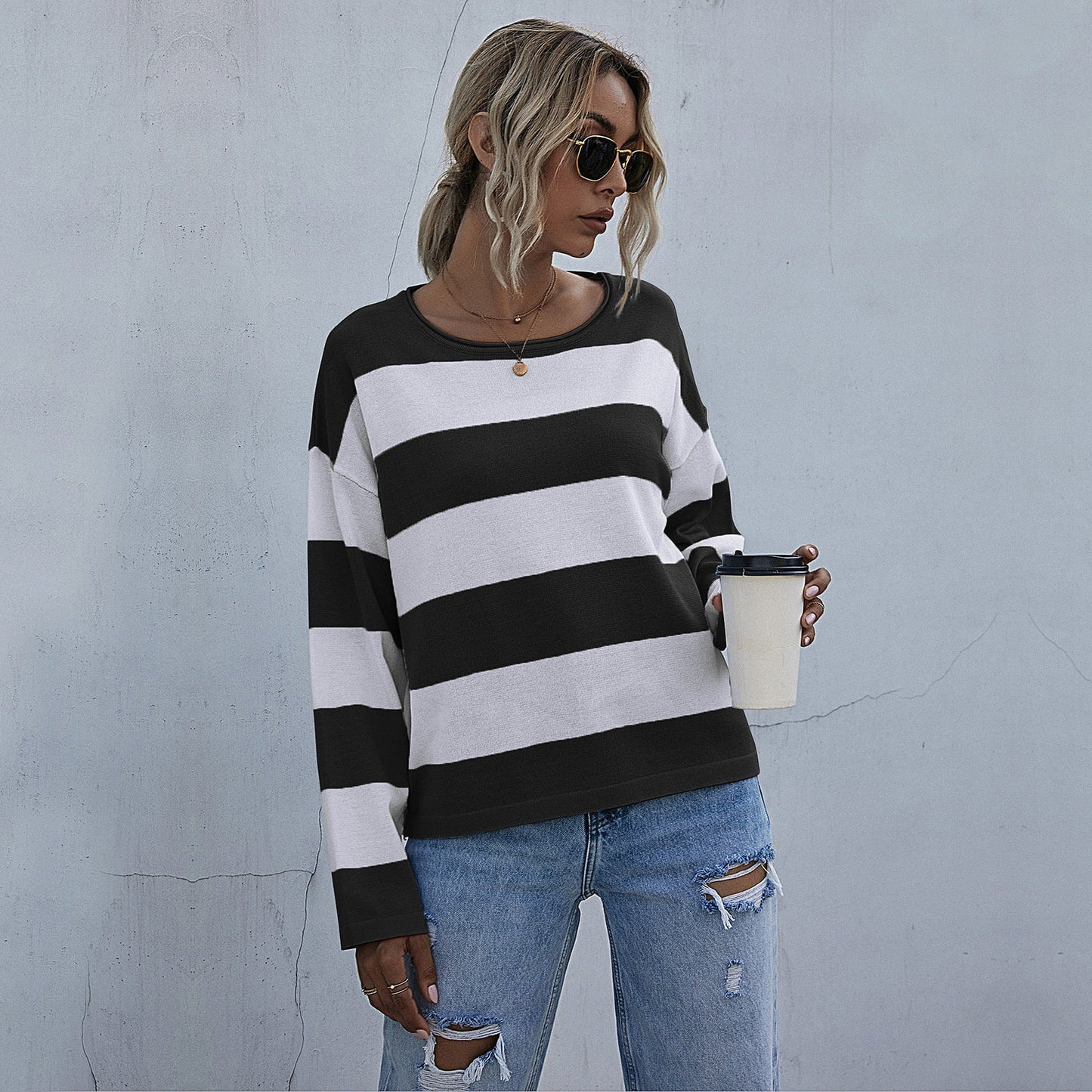 Damen Oversized Pullover Breite Streifen Norvielle