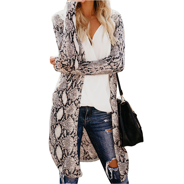 Damen Cardigan Leopardenmuster Offener Schnitt Lang