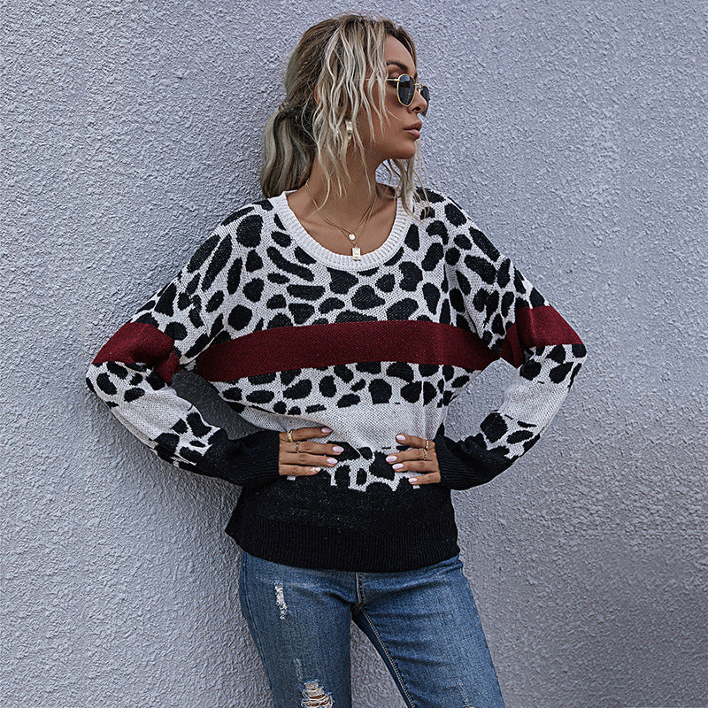 Damen Pullover Leo-Muster Blockstreifen Norvielle