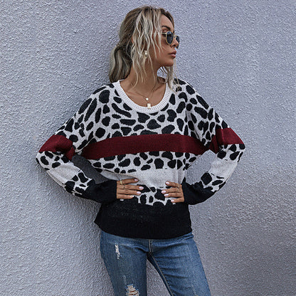 Damen Pullover Leo-Muster Blockstreifen Norvielle