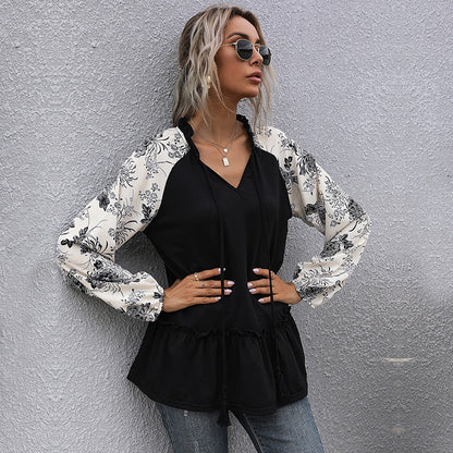 Damen Bluse Florales Design Voluminöse Ärmel Norvielle